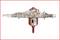 Sťahovací nástroj na demontáž ložiskových dielov, kovová konštrukcia s centrálnym upínacím hriadeľom a bočnými ramenami, viditeľný značkový štítok.