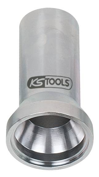 Strieborná vsuvná objímka valcovitého tvaru so širokým okrajom. Na povrchu sa nachádza logo 'KS TOOLS'.