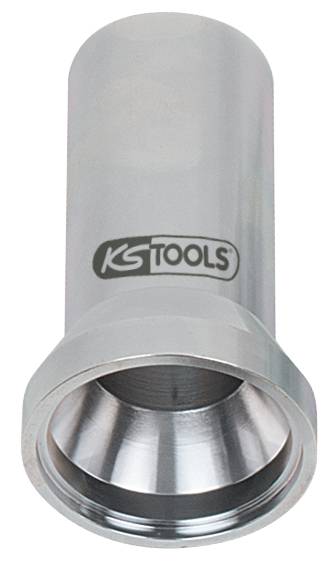 Kovový nástavec na náradie s hladkým povrchom, valcovitým tvarom a rozšíreným otvorom. Viditeľné označenie 'KS TOOLS'.