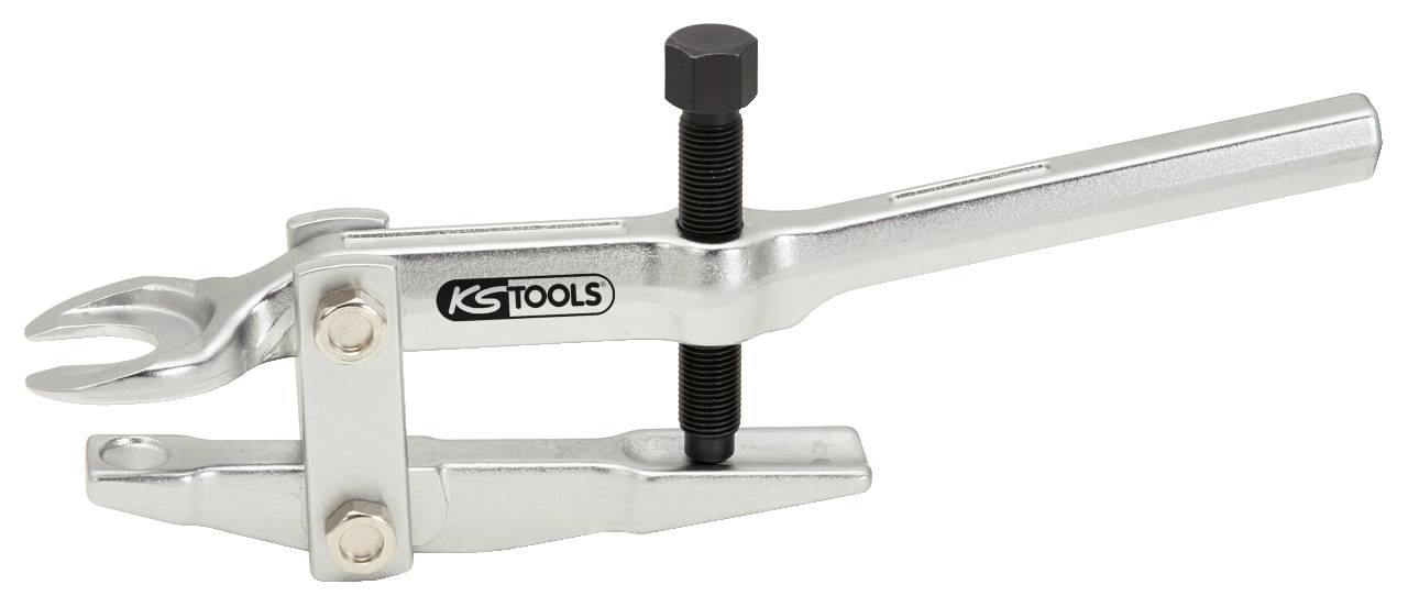Strieborný sťahovák značky KS Tools s dvoma ramenami a centrálnou skrutkou, ktorý sa používa na vyberanie zaseknutých súčiastok.