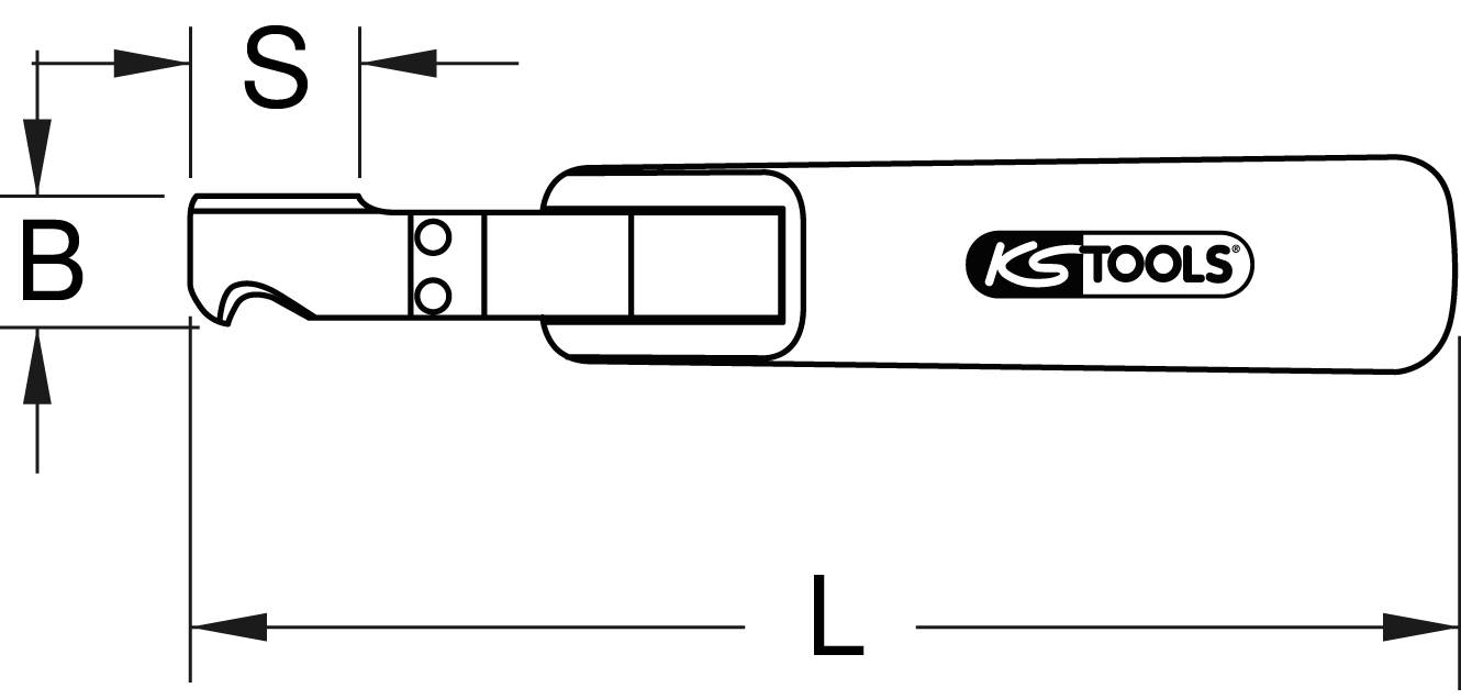 Obrázok znázorňuje technický diagram nástroja KS Tools s rozmermi B, S a L, ktoré predstavujú rôzne časti nástroja.