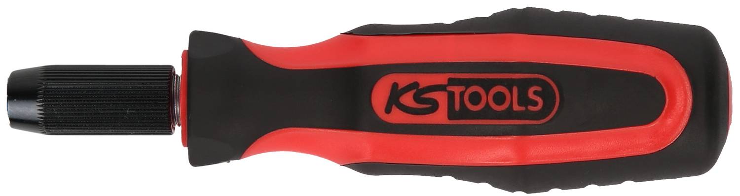 Čierny a červený skrutkovač s protišmykovým držadlom a logom 'KG Tools' na rukoväti.