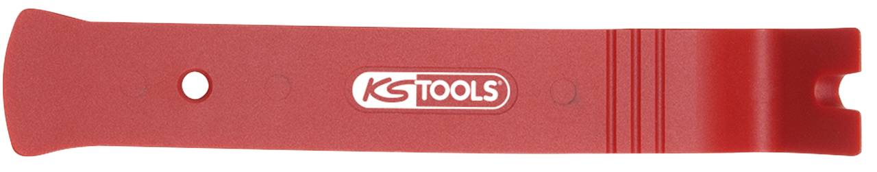 Červený pákový nástroj s logom 'KS TOOLS' uprostred. Používa sa na uvoľnenie svoriek a obkladových dielov na vozidlách.