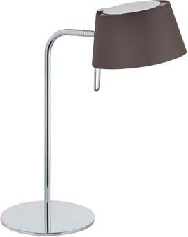 Moderná stolná lampa s elegantnným, pochromovaným stojanom a čiernym tienidlom. Ideálna do kancelárie alebo na pracovný stôl.