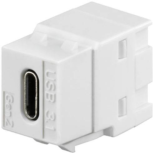 Biely USB-C 3.1 Gen 2 adaptér v kubickom tvare, určený na prenos dát alebo nabíjanie elektronických zariadení.
