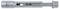 Strieborný nástroj s nápisom '16 mm', ktorý zobrazuje mechanizmus s posuvníkom a čapom vo vnútri, pravdepodobne určený pre technické aplikácie.