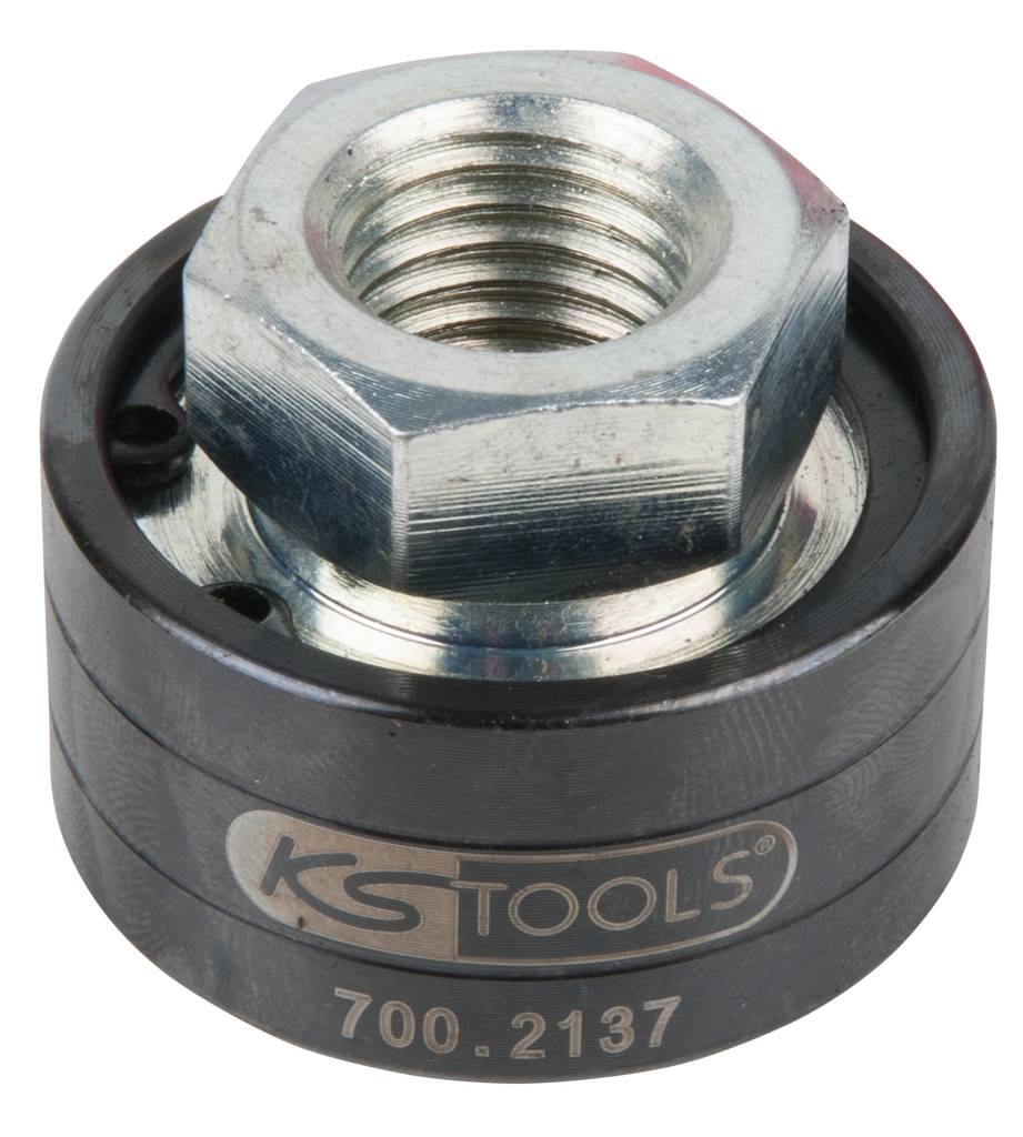 Guľatý kovový nástroj od KS Tools so šesťhrannou maticou pre špeciálne montážne aplikácie, číslo modelu '700.2137'.