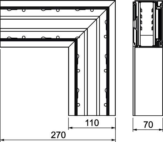 Technický výkres nadstavby dverí. Obdĺžniková kovová rámová štruktúra s rozmermi: 270 mm šírka, 110 mm výška.
