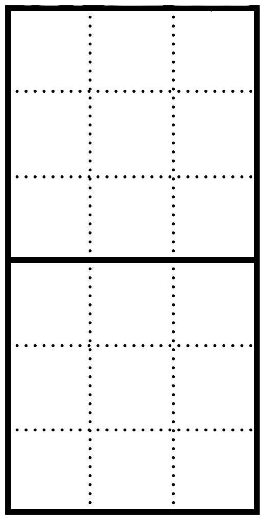 Obrázok znázorňuje diagram s dvoma obdĺžnikmi, pričom každý je rozdelený na 12 rovnako veľkých polí pomocou bodkovaných čiar.