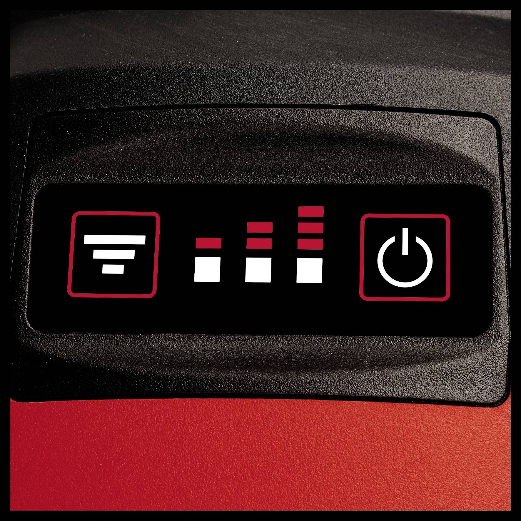 Zobrazenie so symbolmi: vľavo filter, v strede indikátor naplnenia od prázdneho po plný, vpravo vypínač zapnutia/vypnutia.