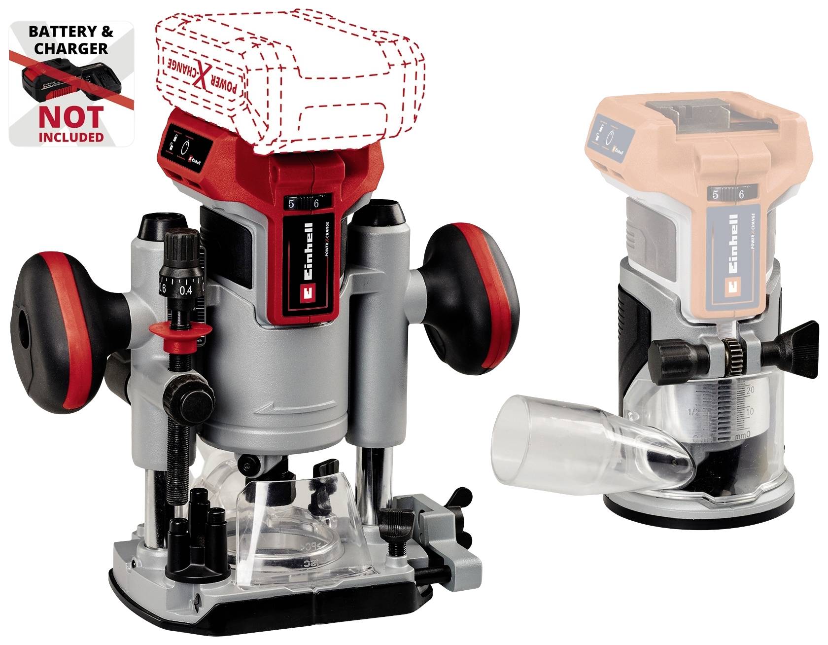 Einhell Professional Överfräs 4350410 TP-RO 18 Set Li BL - Solo exkl. batteri/laddare, Utan laddare