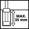 "Max. 35 mm" zobrazuje maximálnu nastaviteľnú výšku pántu. Šípky objasňujú rozsah nastavenia.