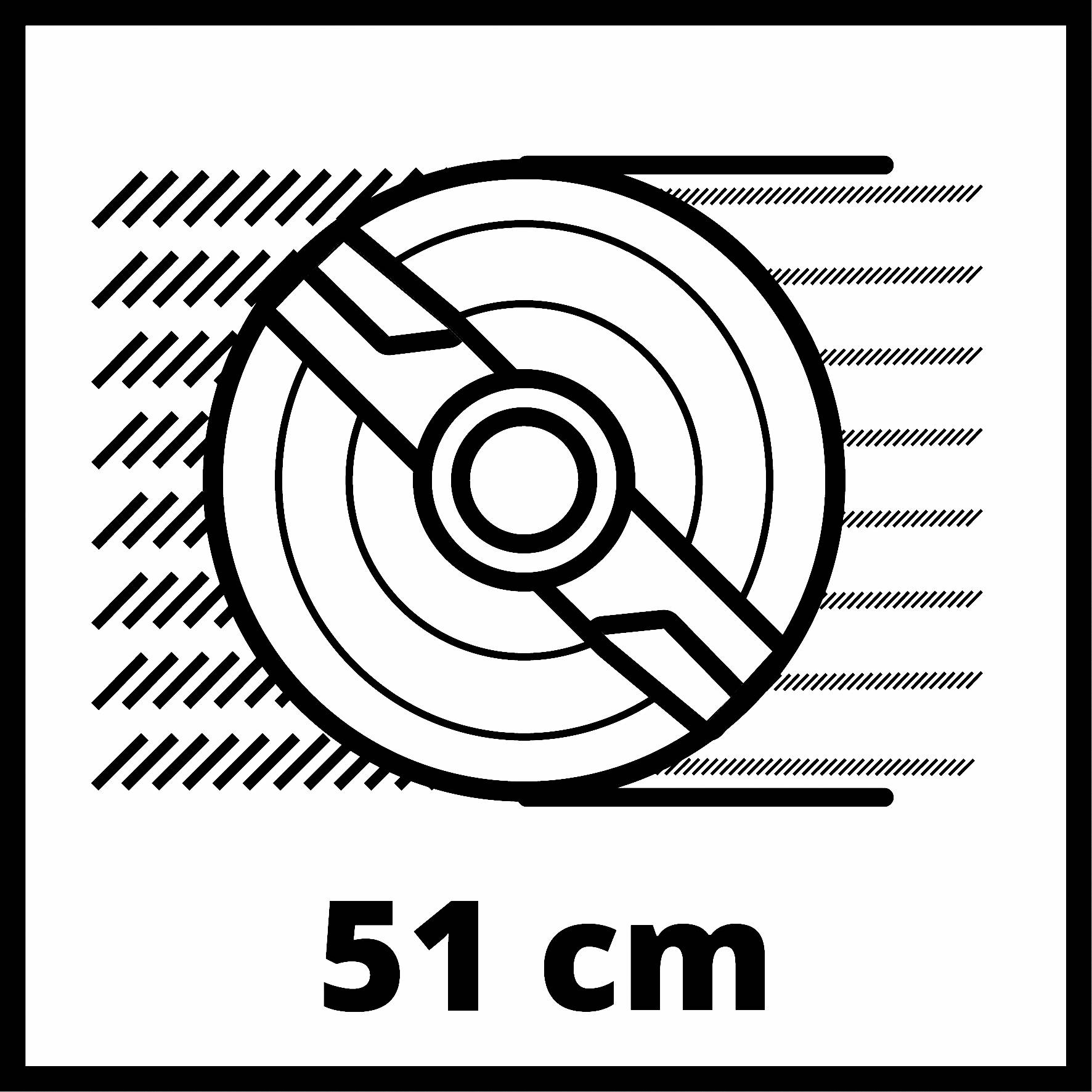 Obrázok kruhového vzoru s diagonálnymi líniami a nápisom '51 cm' pod ním.