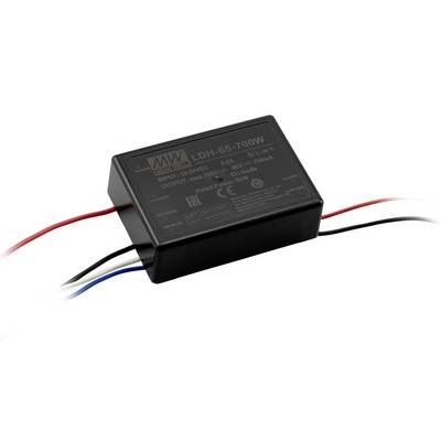 Obdĺžnikový LED driver s pripájacími káblami, modelové číslo LDH-65-700W. Vhodný pre aplikácie s variabilným napájaním.