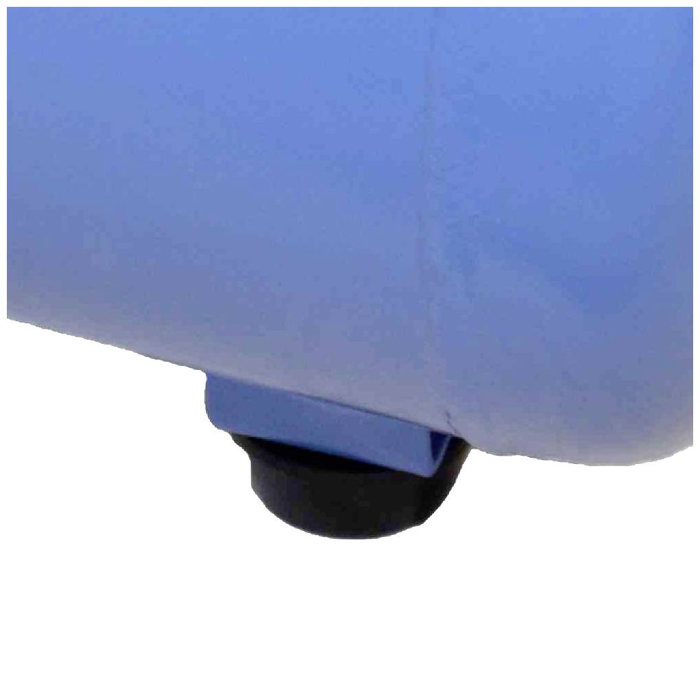 Časť modrého valcovitého objektu s čiernou kotúčovitou základňou, ktorá by mohla plniť podpornú funkciu.