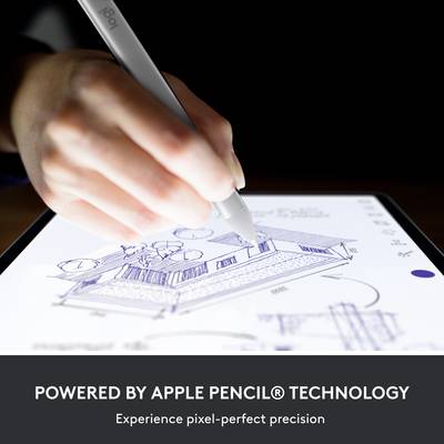 Ruka kreslí digitálnym perom na tablete technickú schému budovy. Dole je napísané: 'Podporované technológiou Apple Pencil®'.