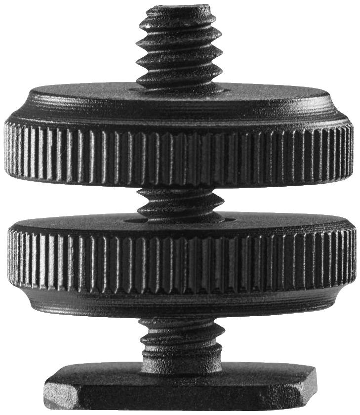 'Dva čierne skrutkové adaptéry s vrúbkovaním navzájom naskládané, vhodné pre foto- alebo videoprístrojové zariadenia.'