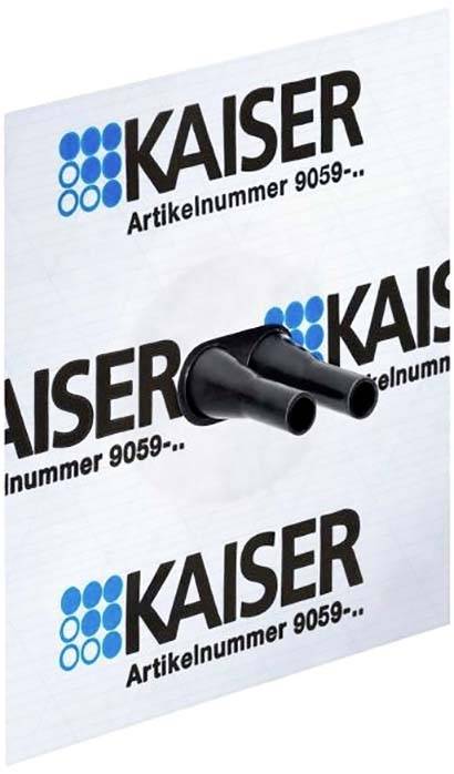 Dva čierne hadice vyčnievajú z obdĺžnikovej plochy s nápisom 'KAISER Artikelnummer 9059..'.