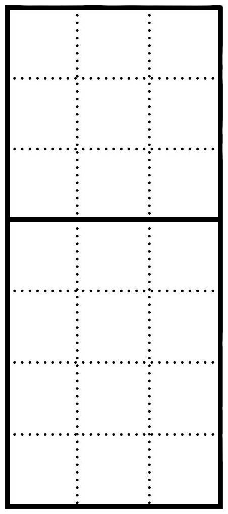 Diagram znázorňuje dva rovnako veľké obdĺžniky, každý rozdelený na mriežku s 3x4 bodmi.