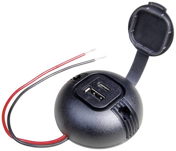ProCar Okrúhla vstavaná napájacia USB-C/A dvojitá zásuvka s krytom Prúdová zaťažiteľnosť (max.)=5 A