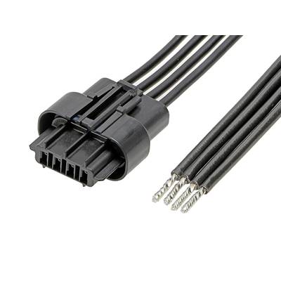 Čierny elektrický konektor s viacerými káblami, odizolované konce vodičov.