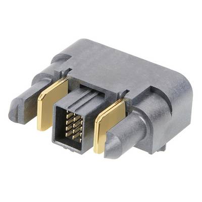 Čierny, obdĺžnikový elektronický konektor so zlatými kontaktmi.