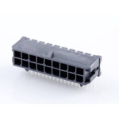 Detailný záber čierneho 20-pinového elektronického konektora, uloženého na boku na bielom pozadí.