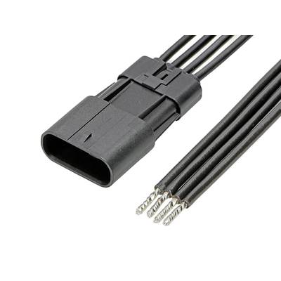 Čierny elektrický konektor s piatimi káblami. Konce káblov sú odstránené z izolácie, aby umožnili pripojenie.