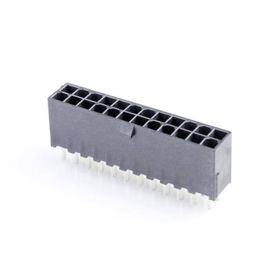 Čierny 24-pinový konektor so štvorcovými otvormi a kovovými kontaktmi, používaný pre elektronické prepojenia.