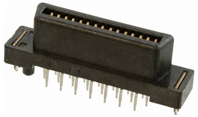 Čierny 30-pinový pravouhlý elektronický konektor so zlatými kolíkmi, používaný na pripojenie elektronických komponentov v zariadeniach.