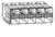 Jednoduchý diagram znázorňuje pravouhlý predmet s pravouhlými otvormi usporiadanými ako police alebo priehradky.