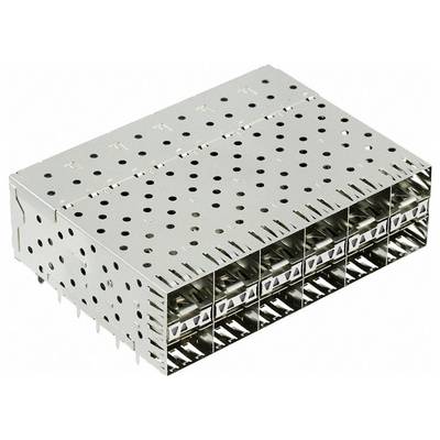 Kovová elektronická súčiastka obdĺžnikového tvaru s viacerými štrbinami a otvormi na povrchu na chladenie a pripojenie.