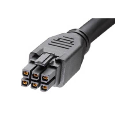 Čierny šesťpólový elektrický konektor typický pre počítačový hardvér je zobrazený zhora.