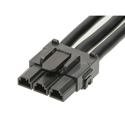 Trojpólový čierny konektor s káblami, pravdepodobne určený pre elektronické zariadenia alebo počítačový hardvér.