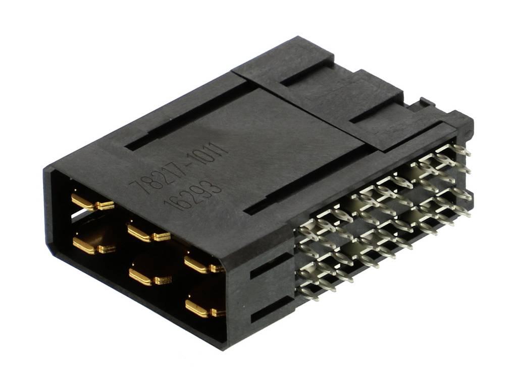 Elektrický konektor s viacerými zlatými kontaktmi a kovovými kolíkmi, vhodný pre všestranné prepojenie v elektronických zariadeniach.