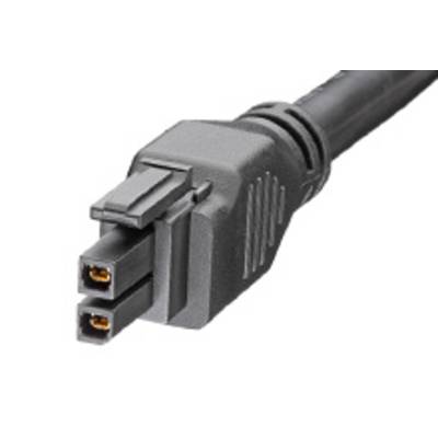 Detailný záber sivého sieťového konektora zobrazuje dva medené kolíky. Konektor slúži na napájanie elektrickým prúdom.