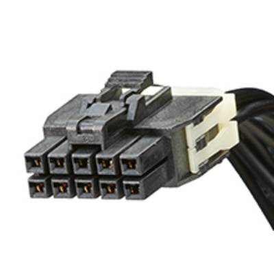 Čierny osemkolíkový elektrický konektor so zaisťovacím mechanizmom. Vhodný na prepojenie počítačových komponentov so sieťovým zdrojom.