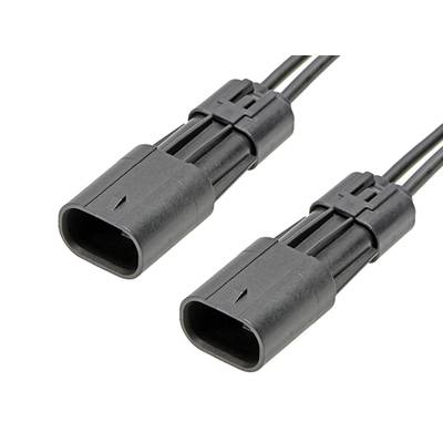 Dva čierne, obdĺžnikové káblové konektory s plastovým krytom a drážkami pre stabilné prepojenie káblov v elektrických zariadeniach.