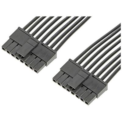 Dva čierne elektrické káble, každý s ôsmimi obdĺžnikovými kontaktmi, usporiadané vedľa seba rovnobežne.