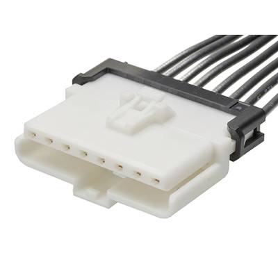 Biela elektrická zástrčka s viacerými kolíkmi a čiernymi káblami. Vhodná pre pripojenie elektronických zariadení.