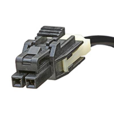 Čierny technický konektor s dvoma zásuvkami a káblom. Vhodný pre elektrické pripojenia.