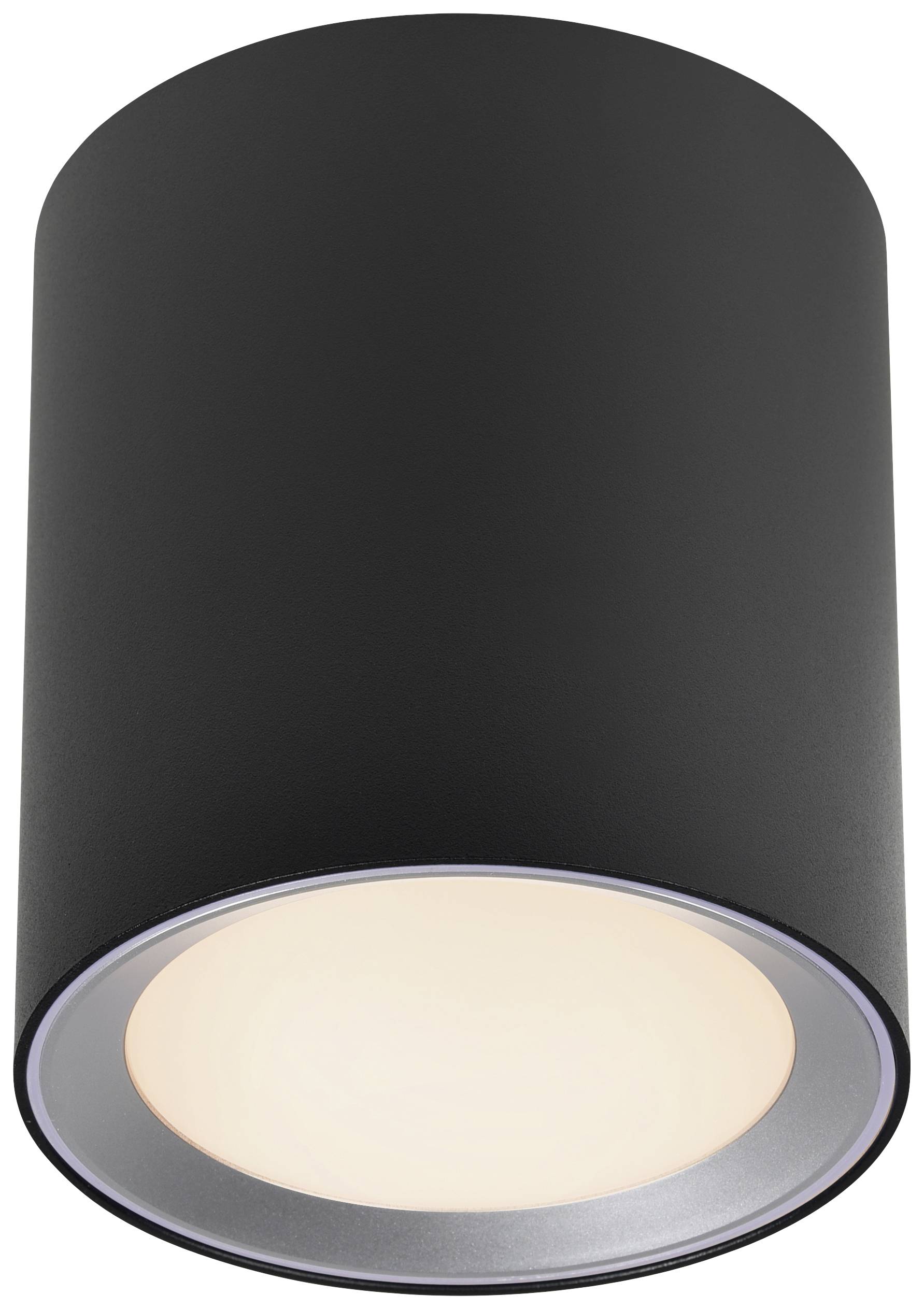 Valcová, čierna stropná lampa vyžaruje jemné svetlo. Vhodná do moderných interiérov, zdôrazňuje minimalistický dizajn.