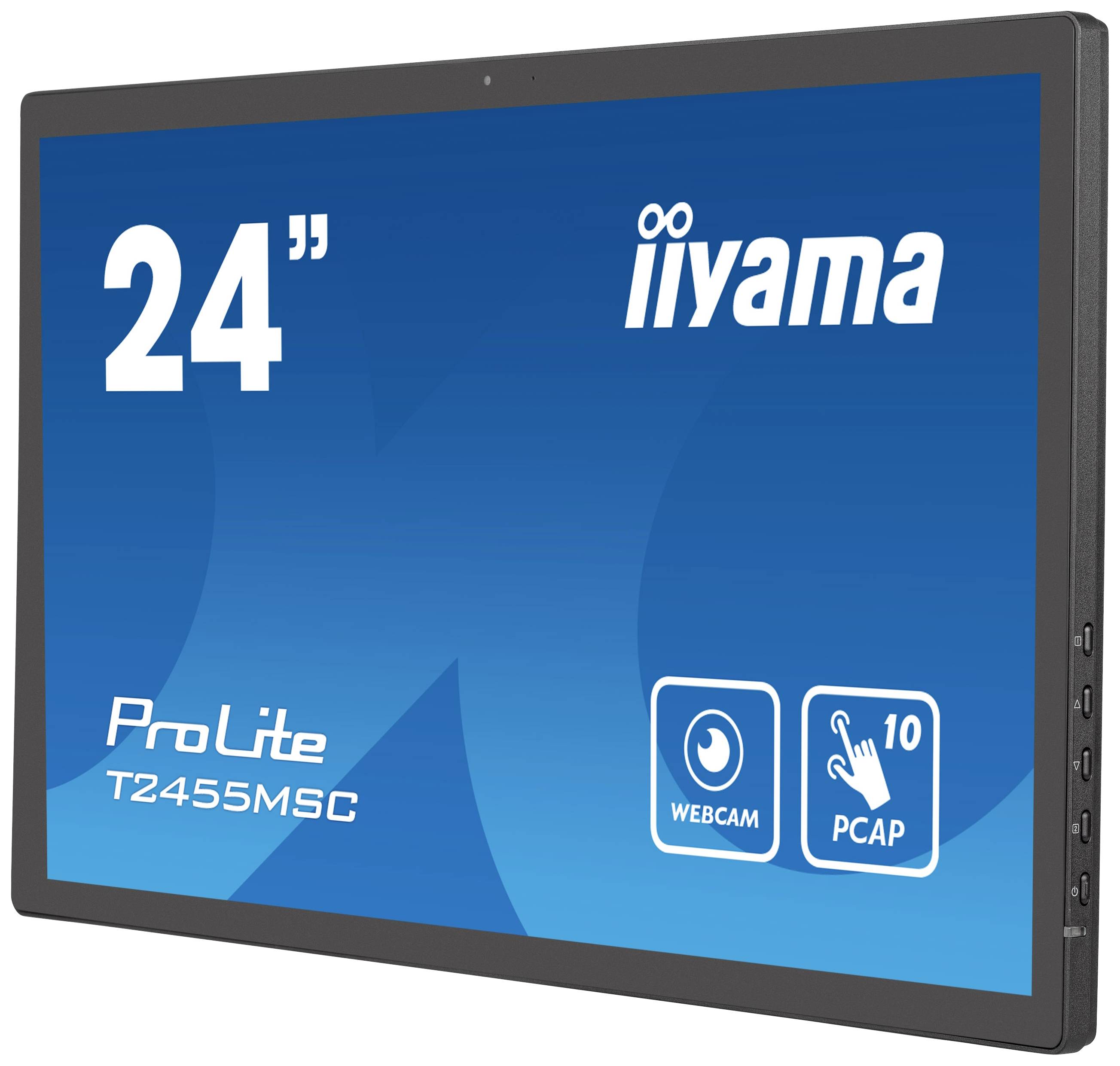 Displej Iiyama ProLite T2455MSC s uhlopriečkou 24 palcov s dotykovým ovládaním a webkamerou, vhodný pre interaktívne prezentácie a videokonferencie.