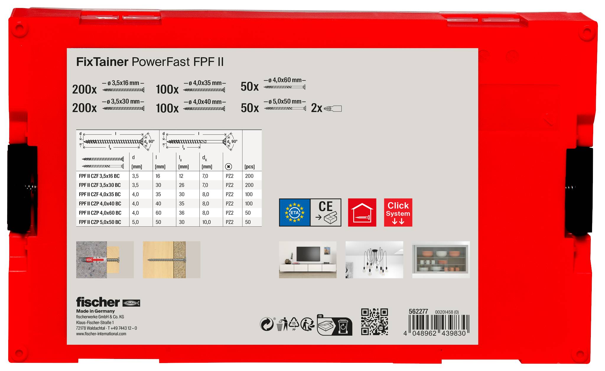 Fischer FixTainer PowerFast II PZ 562277 sada skrutiek do drevotriesky krížová dražka Pozidriv ocel glavanizované zinkom-4