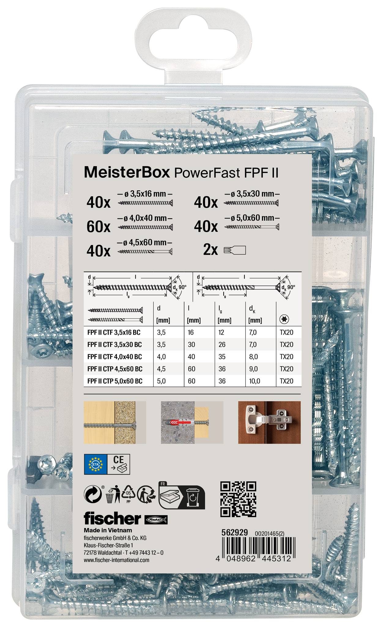 Fischer Meisterbox PowerFast II SK TG / VG TX 562929 sada skrutiek do drevotriesky ocel glavanizované zinkom 1 sada-5