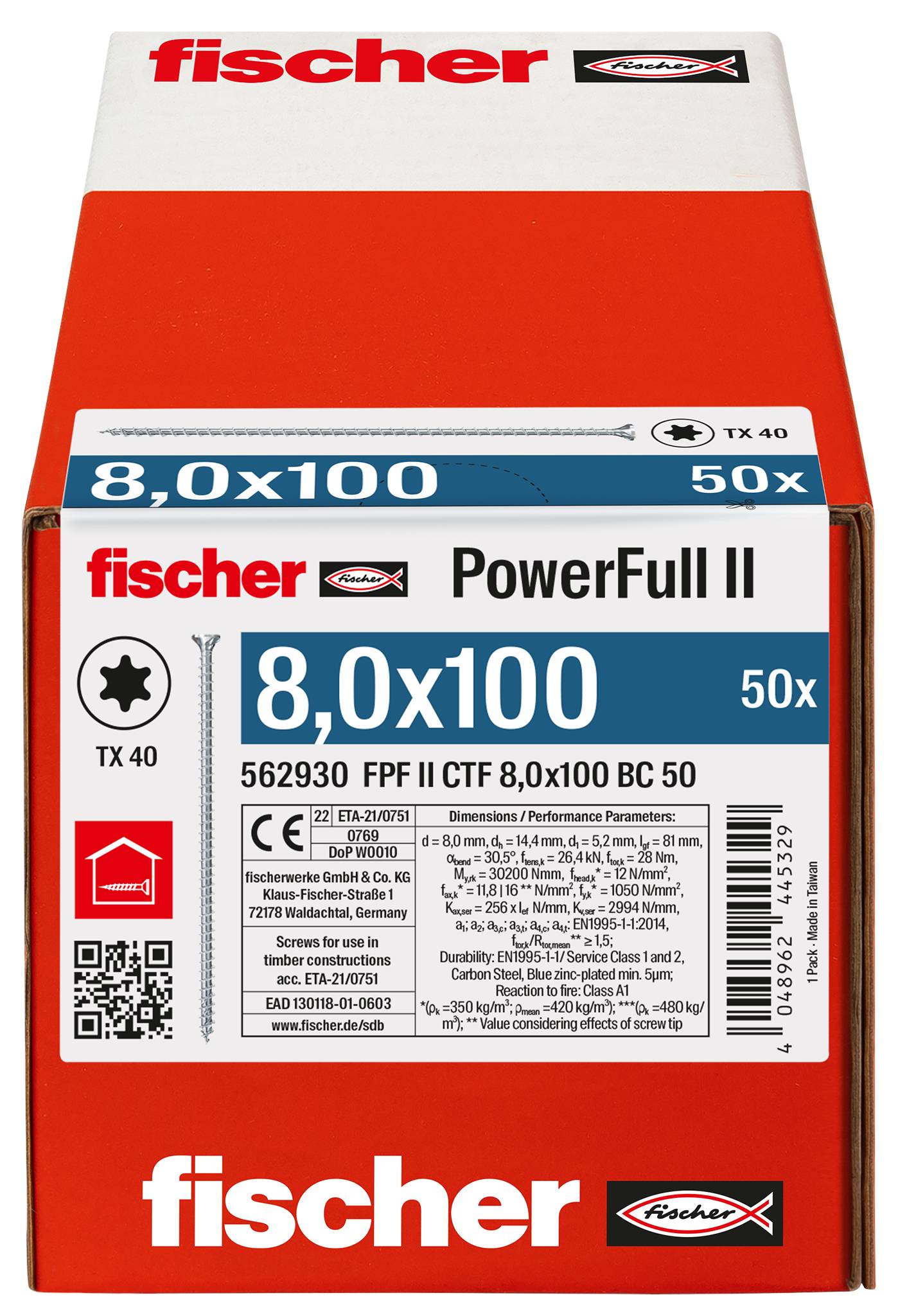 Fischer FPF II CTF 8,0 x 100 BC 50 562930 skrutka do dreva 8 mm 100 mm TX ocel glavanizované zinkom 50 ks-2