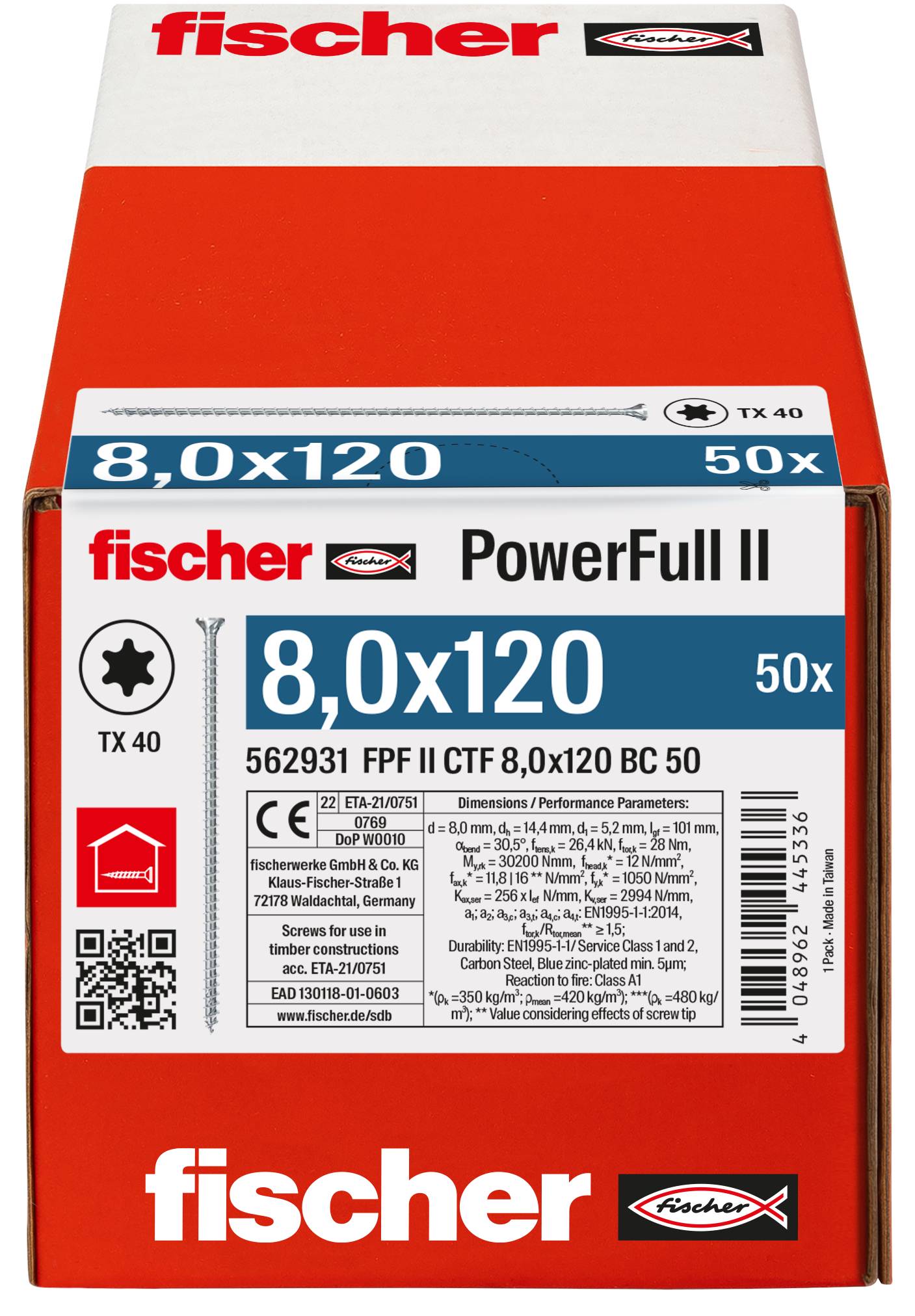 Fischer FPF II CTF 8,0 x 120 BC 50 562931 skrutka do dreva 8 mm 120 mm TX ocel glavanizované zinkom 50 ks-2