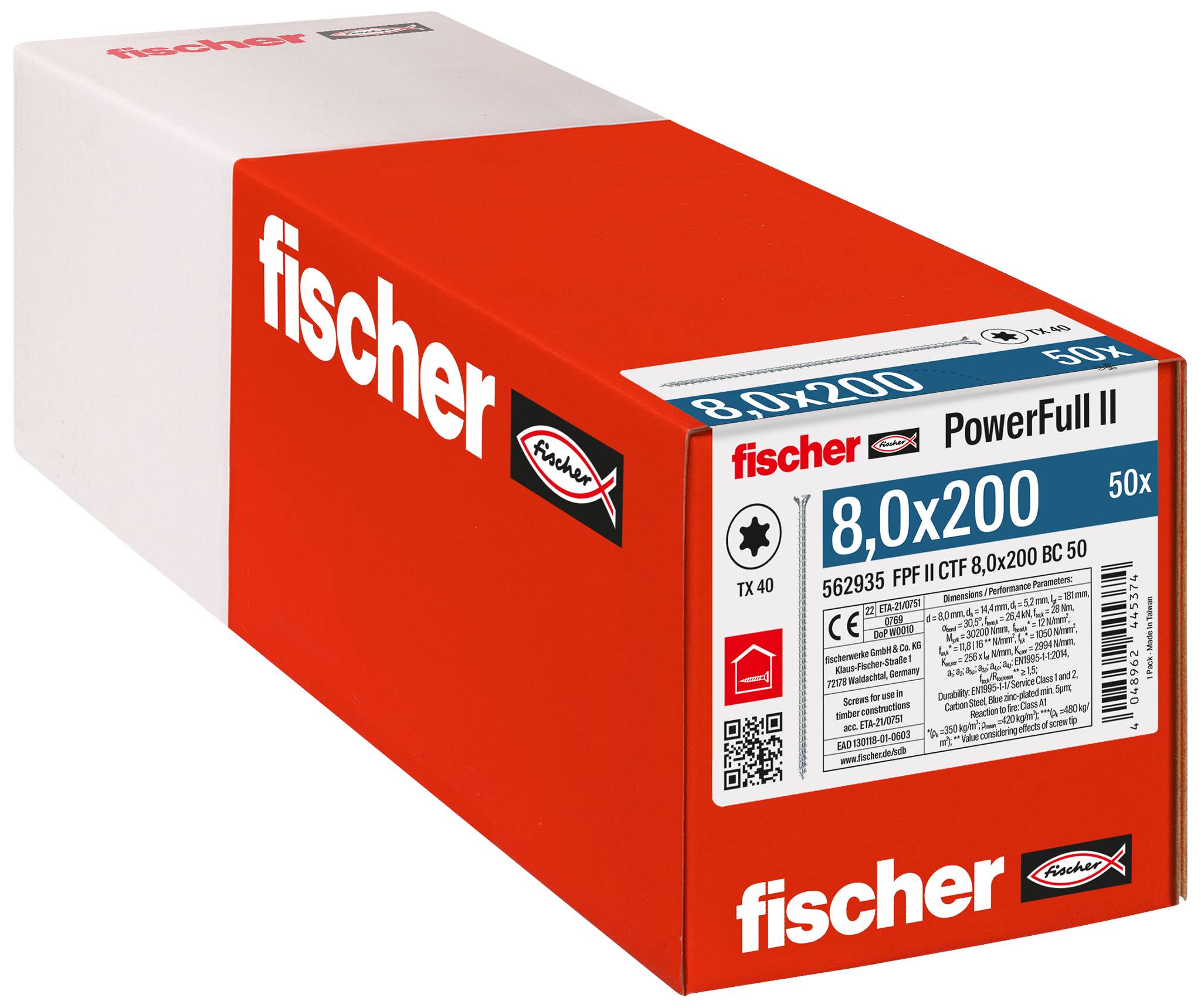 Fischer 562935 FPF II CTF 8,0 x 200 BC 50 Houtschroef 8 mm 200 mm TX Staal Galvanisch verzinkt 50 stuk(s) afbeelding