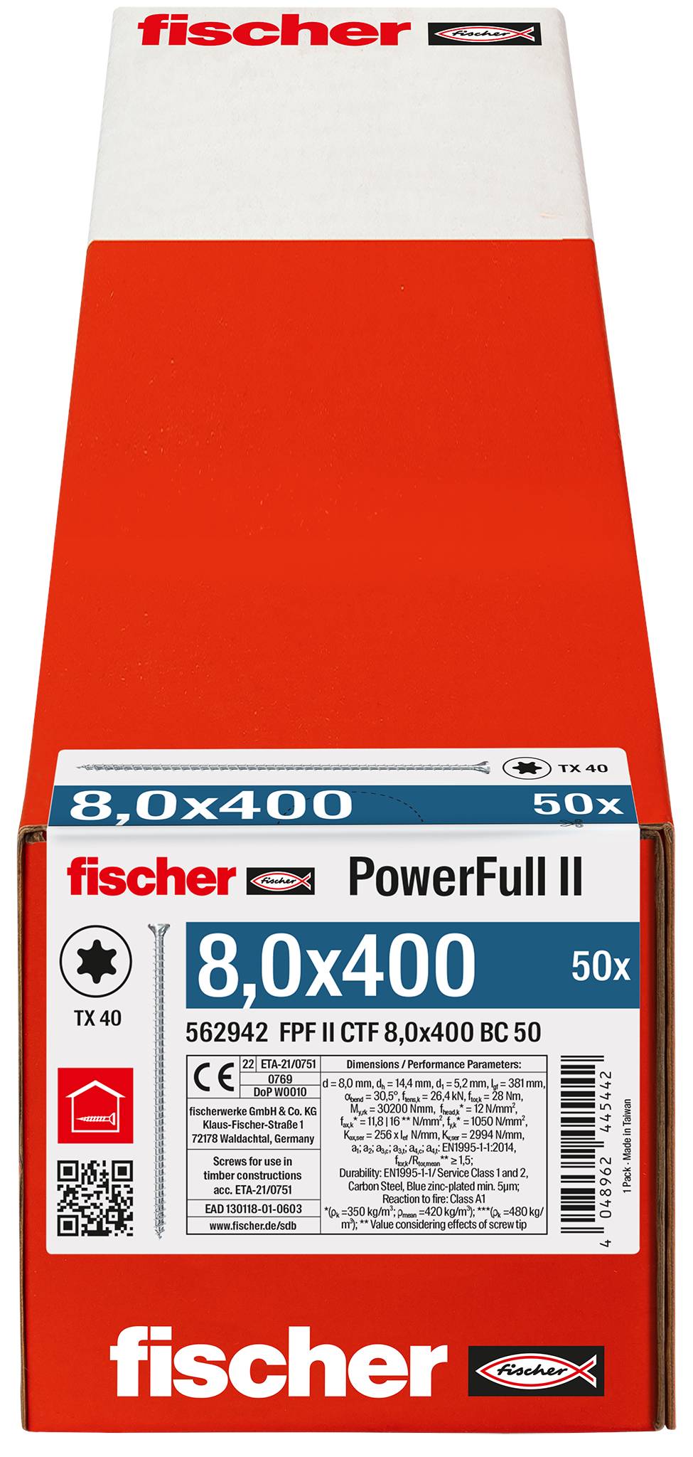 Fischer FPF II CTF 8,0 x 400 BC 50 562942 skrutka do dreva 8 mm 400 mm TX ocel glavanizované zinkom 50 ks-2