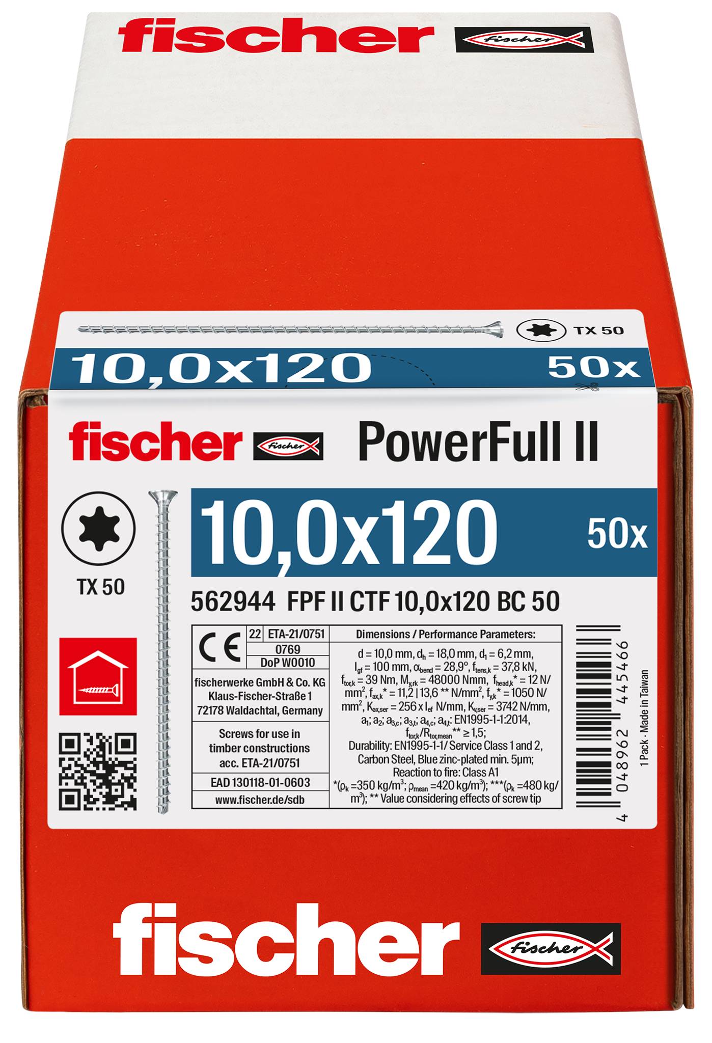 Fischer FPF II CTF 10,0 x 120 BC 50 562944 skrutka do dreva 10 mm 120 mm TX ocel glavanizované zinkom 50 ks-2